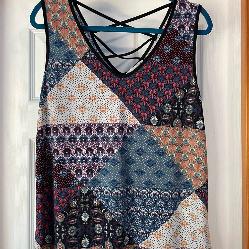 Agenda Red and Blue Graphic Backless Tank Top